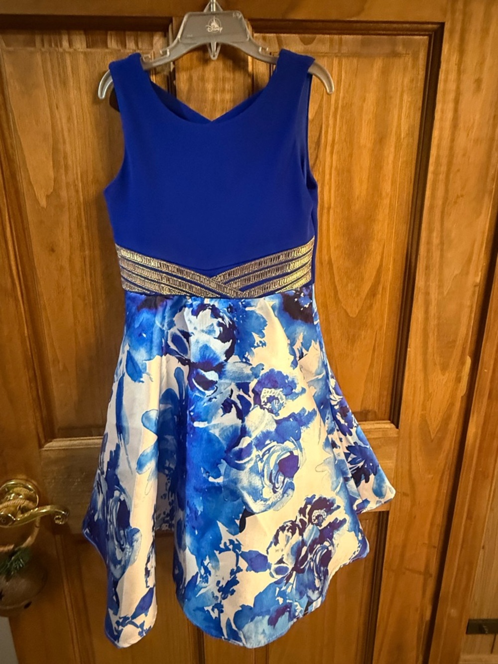 Rare Editions Royal Blue Floral Fit & Flare Dress with Metallic Waist